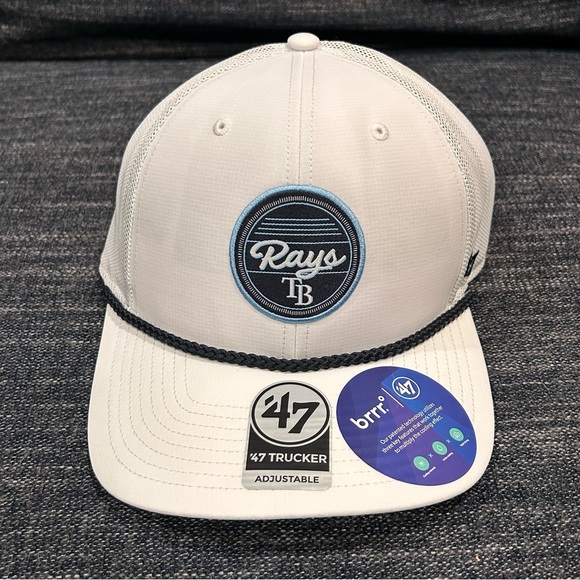 NWT Tampa Bay Rays White Adjustable Trucker Hat, MLB, Snapback ‘47, Baseball Cap - Picture 1 of 12